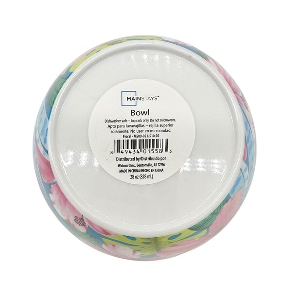 Mainstays Floral 28 Oz Bowls Set Of 4 Tropical Design Dishwasher Safe 6" Round - Picture 3 of 6
